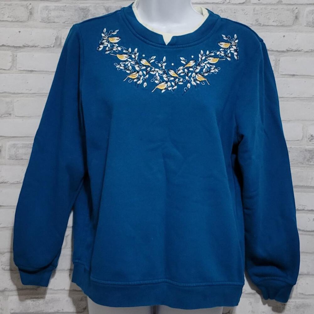 Breckenridge Embroidered Birds & PussyWillow Sweater Womens PM